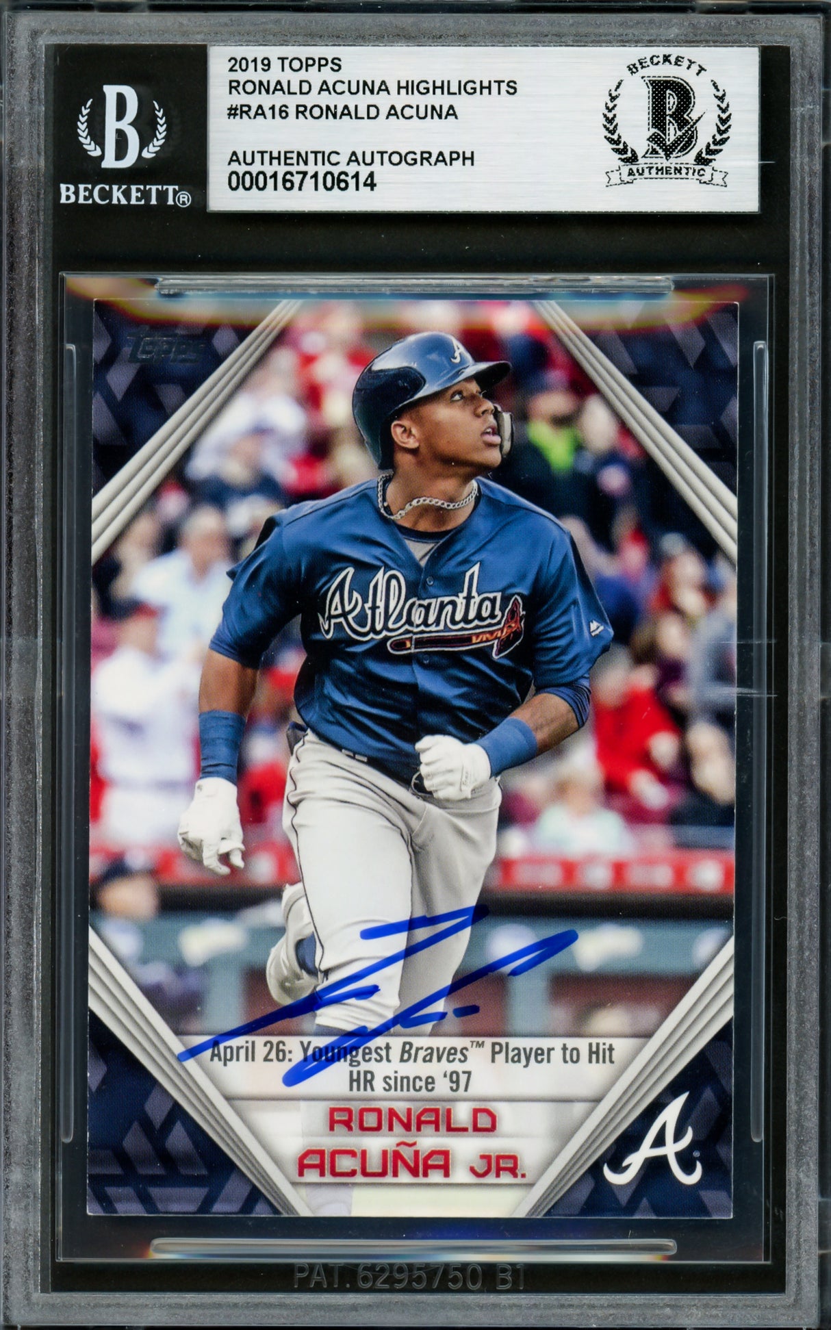 Ronald Acuna Jr. Autographed 2019 Topps Player Highlights Card #RA-16 Atlanta Braves Beckett BAS #16710614