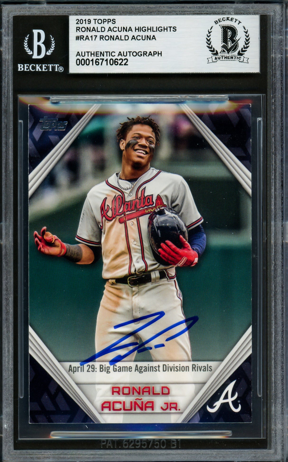 Ronald Acuna Jr. Autographed 2019 Topps Player Highlights Card #RA-17 Atlanta Braves Beckett BAS #16710622