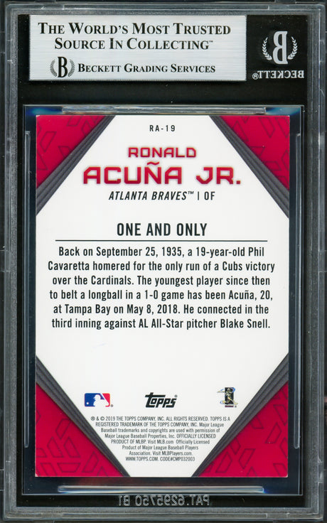 Ronald Acuna Jr. Autographed 2019 Topps Player Highlights Card #RA-19 Atlanta Braves Beckett BAS #16710627