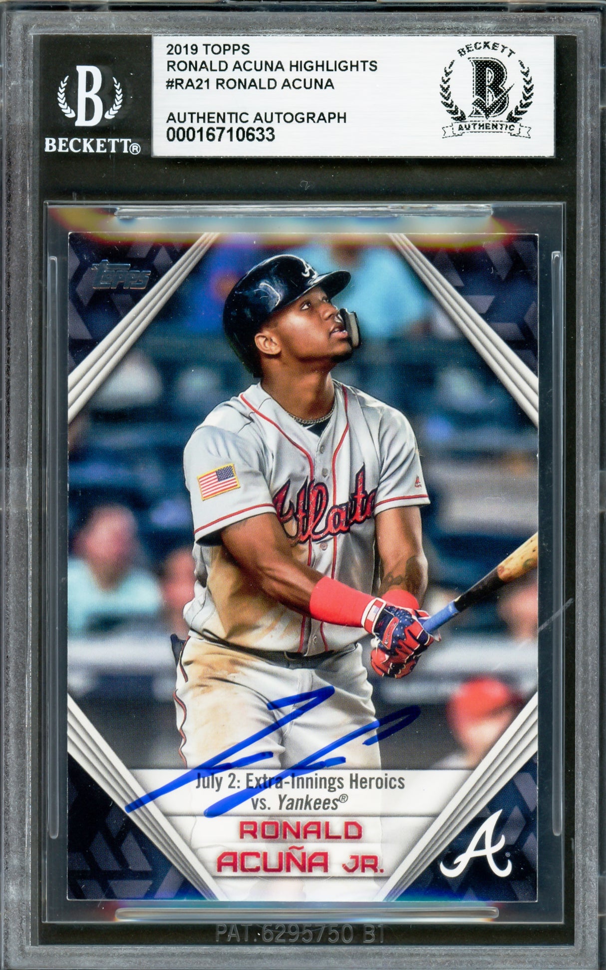 Ronald Acuna Jr. Autographed 2019 Topps Player Highlights Card #RA-21 Atlanta Braves Beckett BAS #16710633