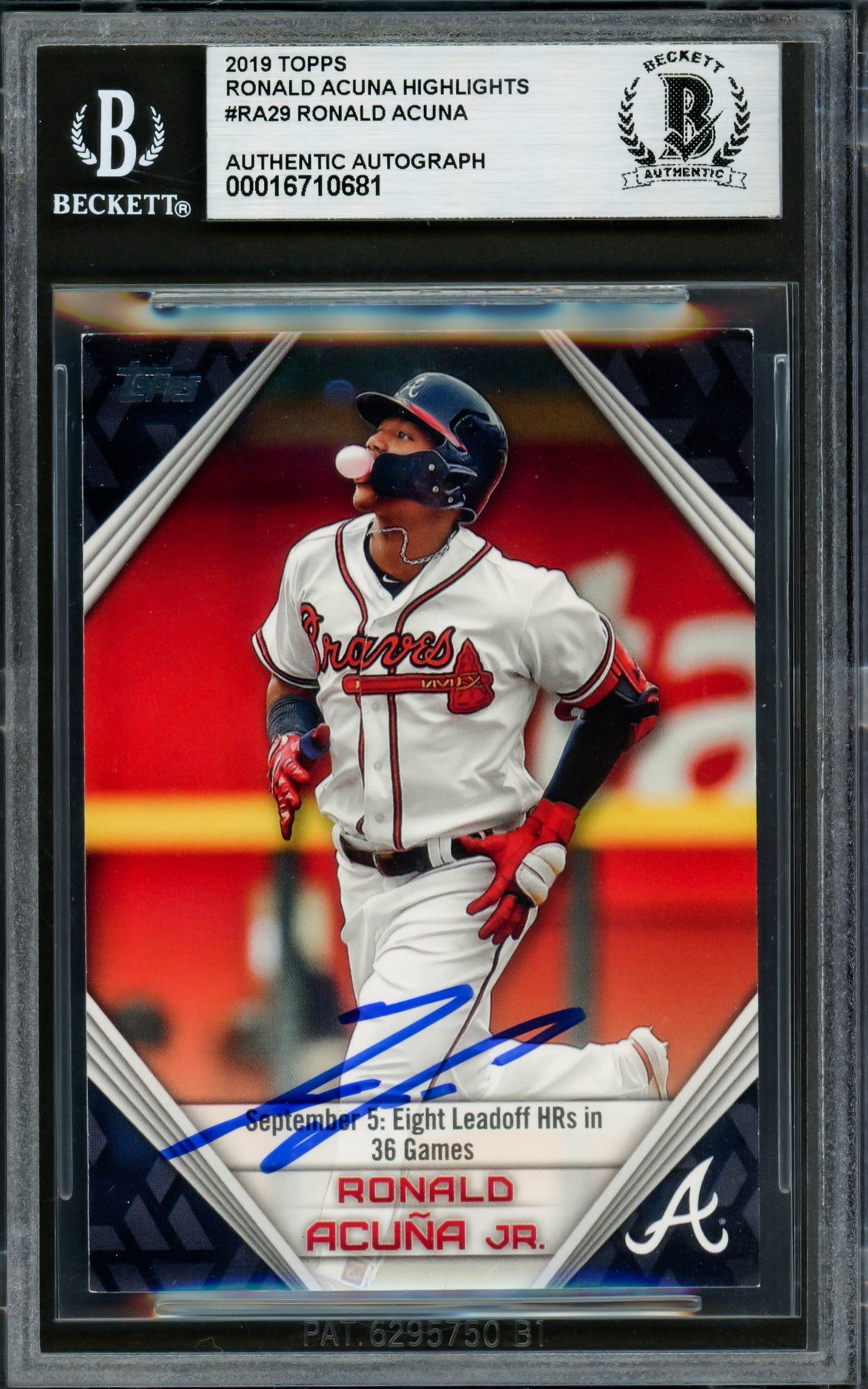 Ronald Acuna Jr. Autographed 2019 Topps Player Highlights Card #RA-29 Atlanta Braves Beckett BAS #16710681