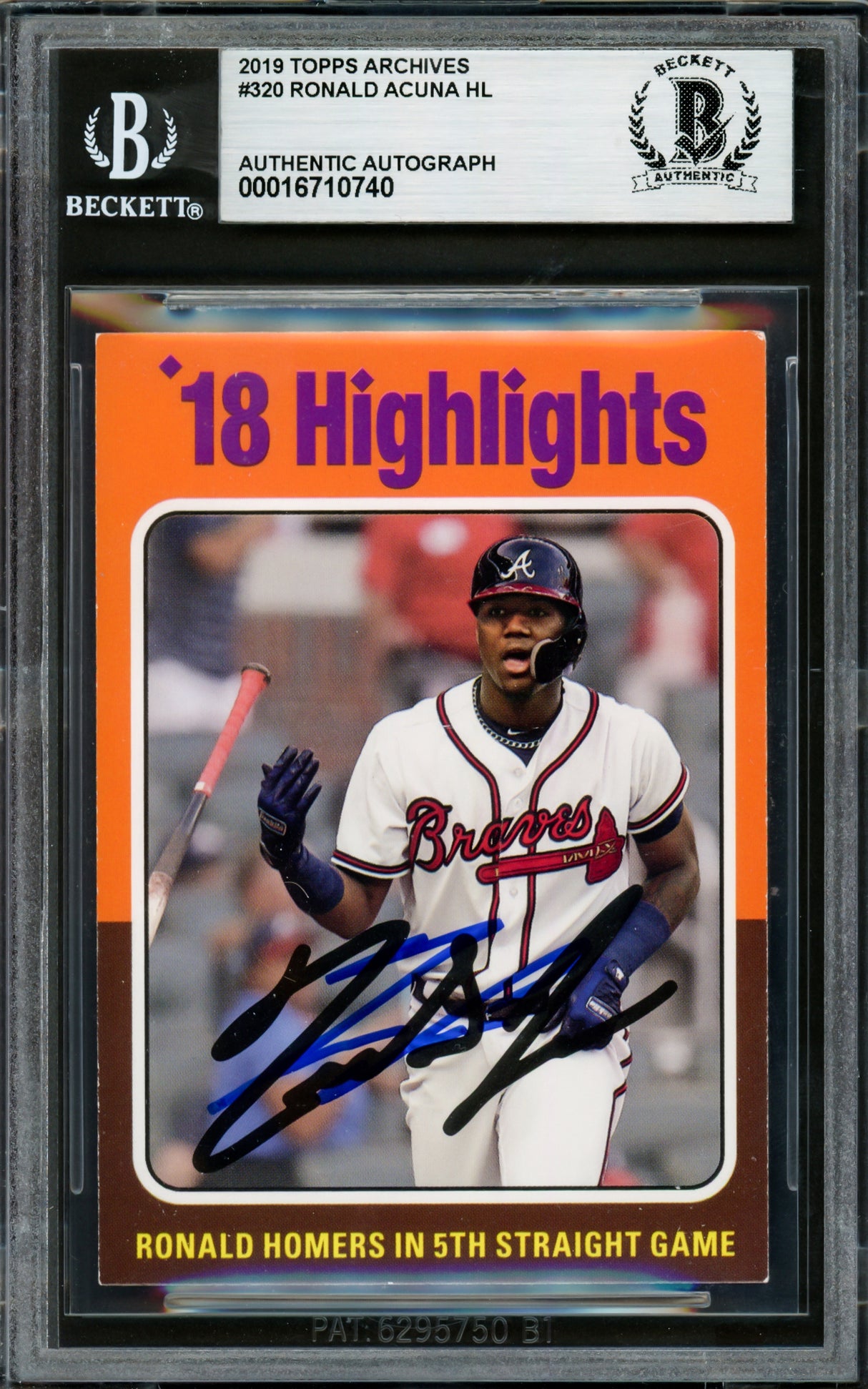 Ronald Acuna Jr. Autographed 2019 Topps Archives Card #320 Atlanta Braves Beckett BAS #16710740