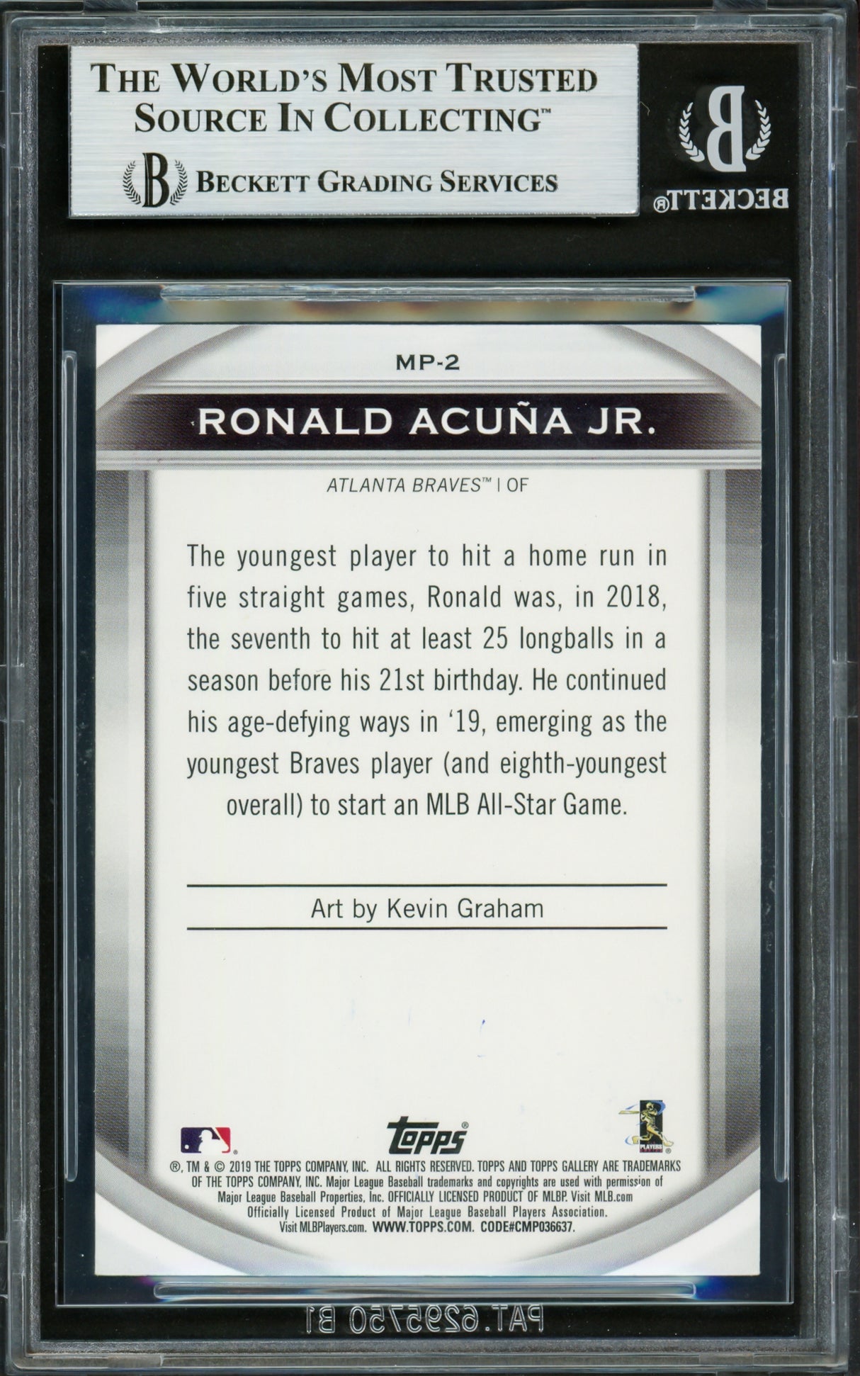 Ronald Acuna Jr. Autographed 2019 Topps Gallery Masterpiece Card #MP2 Atlanta Braves Beckett BAS #16710747