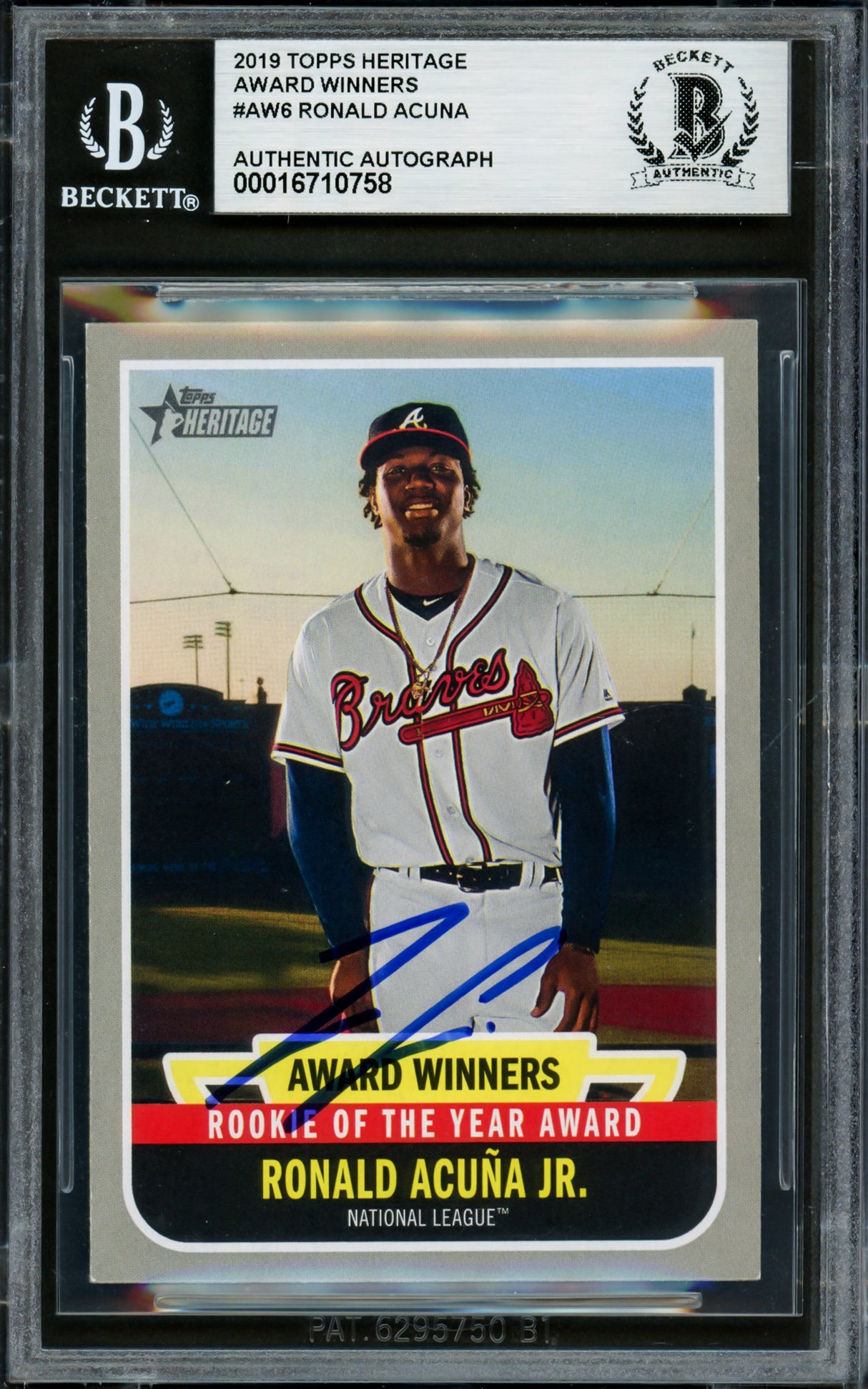 Ronald Acuna Jr. Autographed 2019 Topps Heritage Award Winners Card #AW6 Atlanta Braves Beckett BAS #16710758