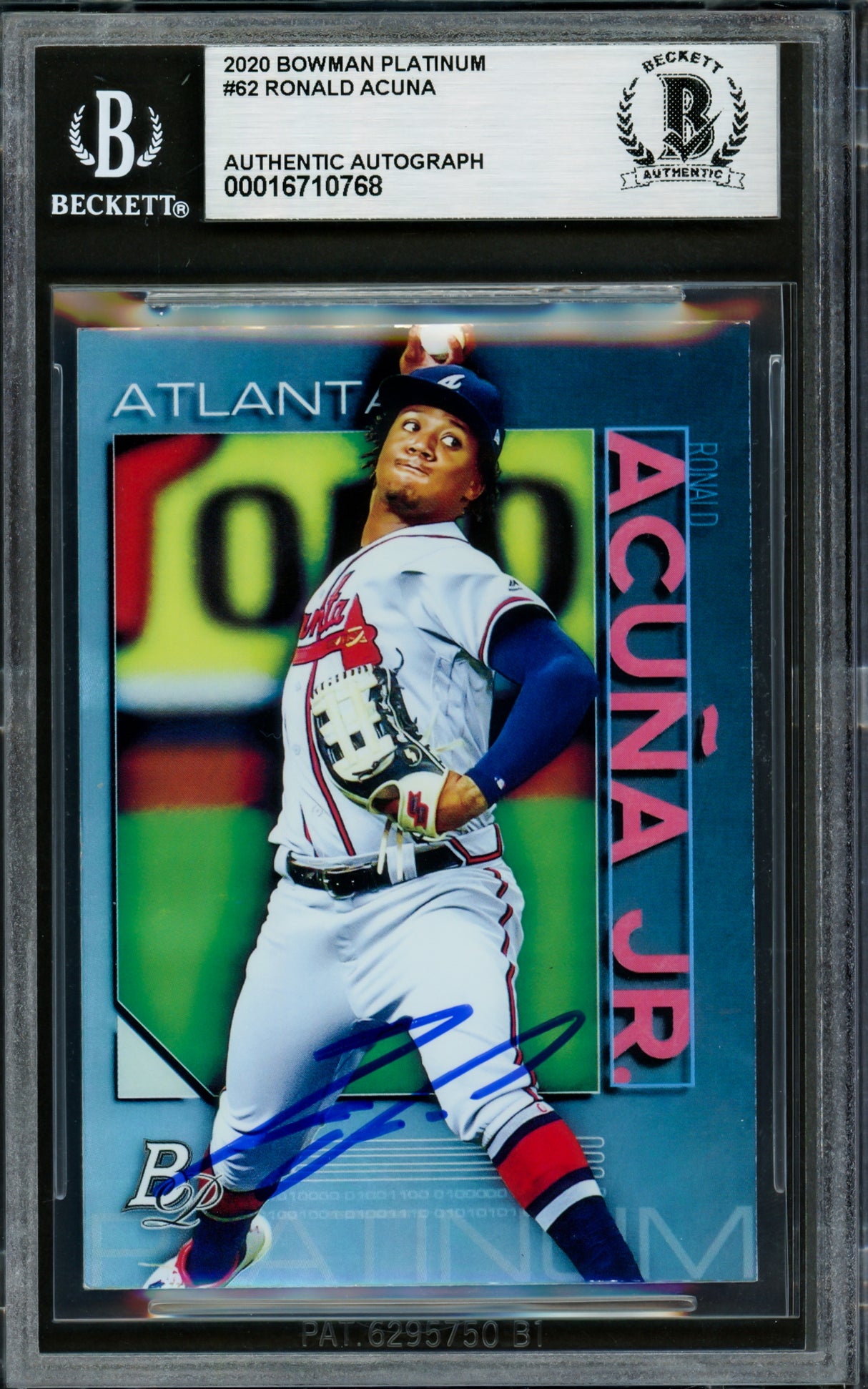 Ronald Acuna Jr. Autographed 2020 Bowman Platinum Card #62 Atlanta Braves Beckett BAS #16710768