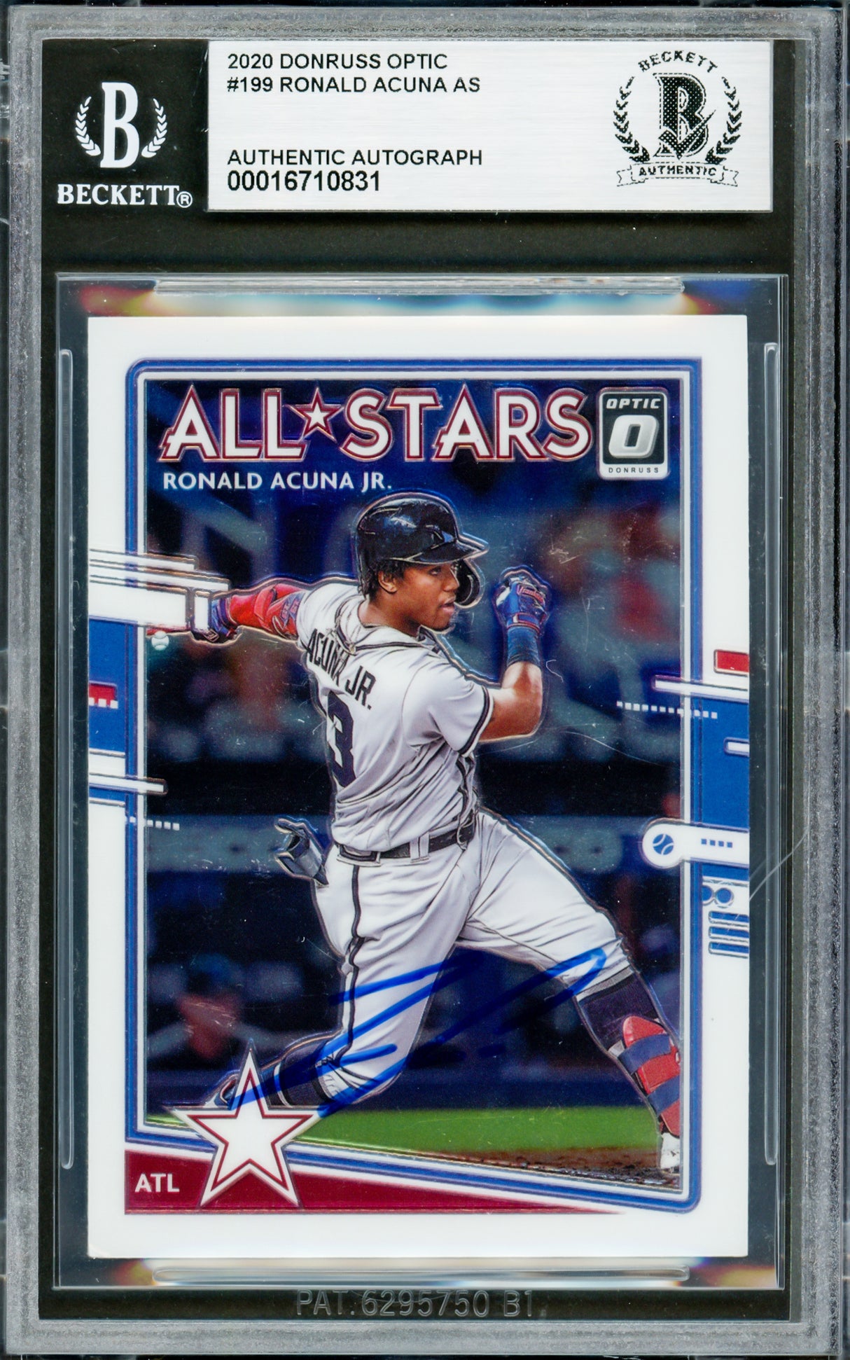 Ronald Acuna Jr. Autographed 2020 Donruss Optic Card #199 Atlanta Braves Beckett BAS #16710831