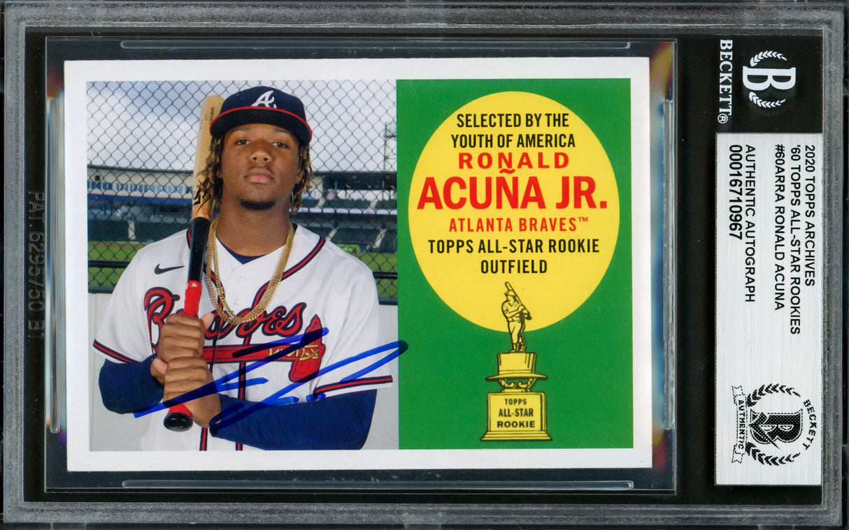 Ronald Acuna Jr. Autographed 2020 Topps Archives 1960 Rookie Card #60AR-RA Atlanta Braves Beckett BAS #16710967