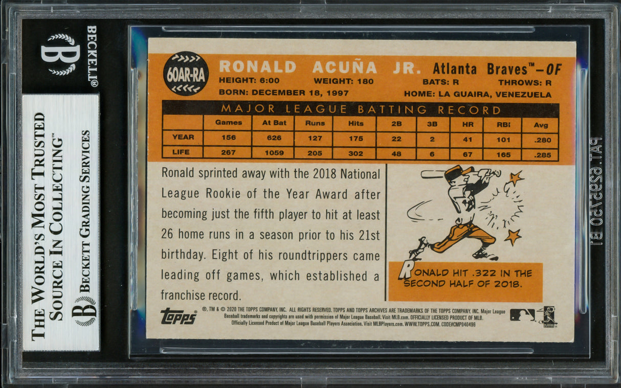 Ronald Acuna Jr. Autographed 2020 Topps Archives 1960 Rookie Card #60AR-RA Atlanta Braves Beckett BAS #16710967