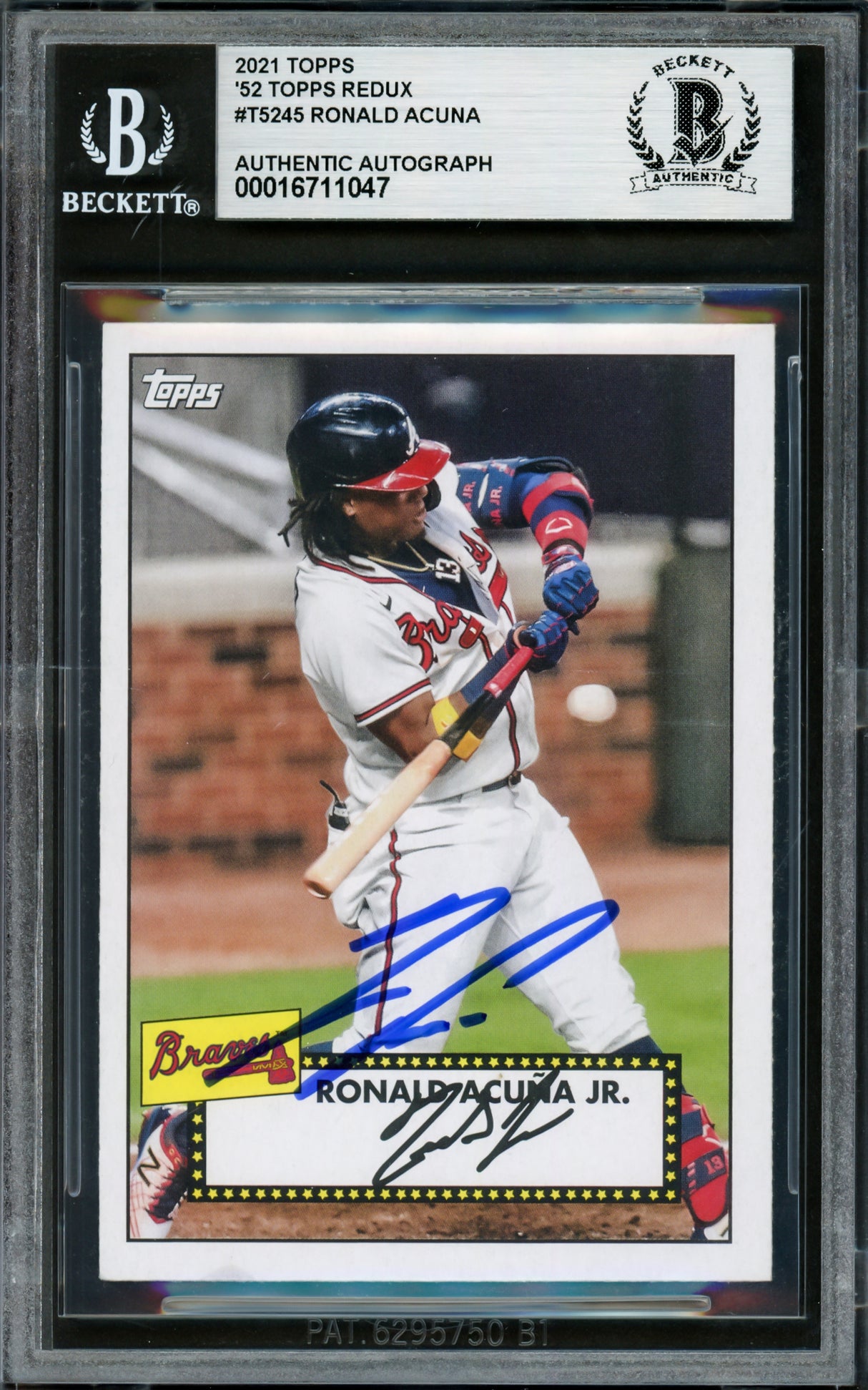 Ronald Acuna Jr. Autographed 2021 Topps 1952 Redux Card #T52-45 Atlanta Braves Beckett BAS #16711047