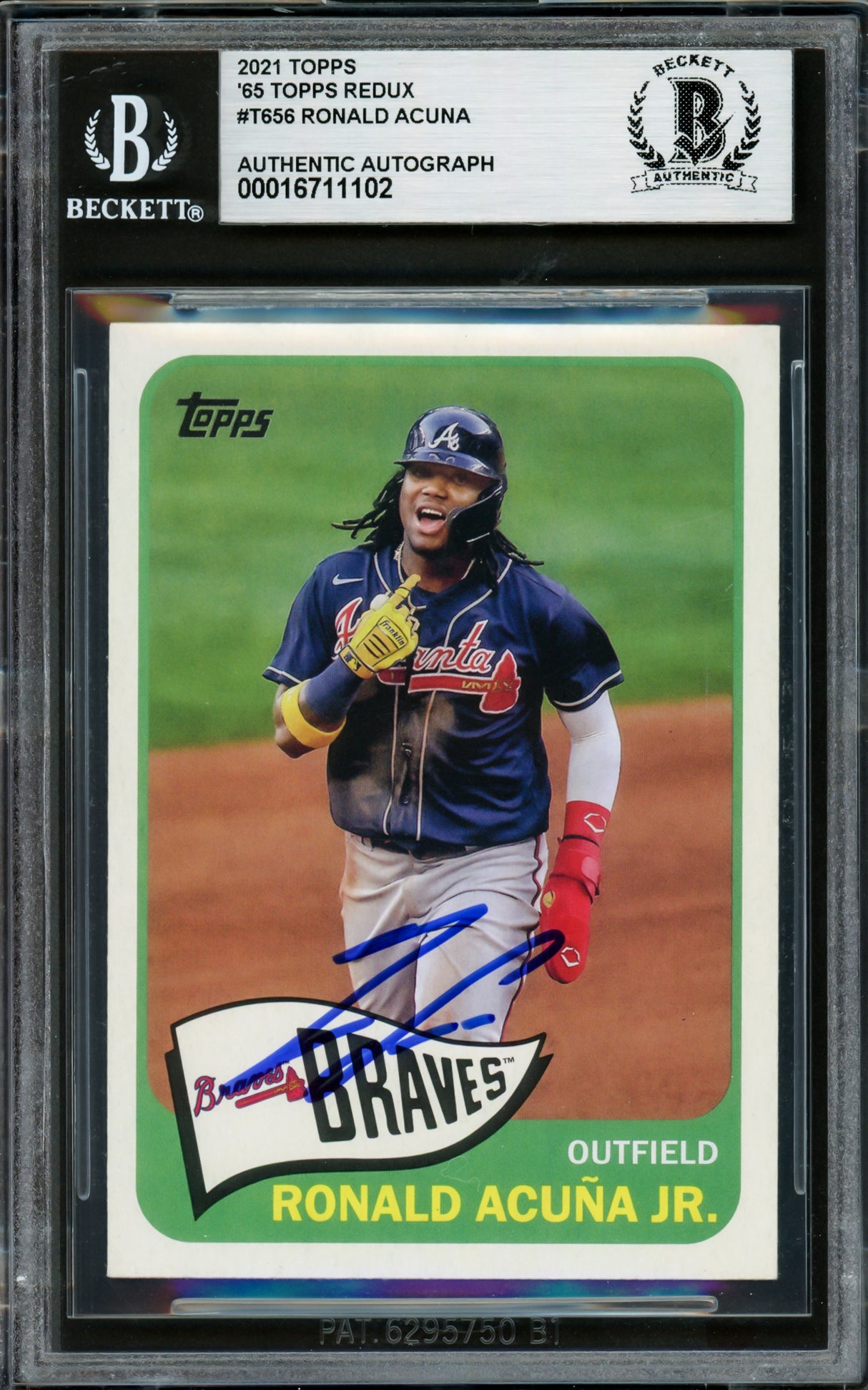 Ronald Acuna Jr. Autographed 2021 Topps 1965 Redux Card #T65-6 Atlanta Braves Beckett BAS #16711102