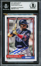 Ronald Acuna Jr. Autographed 2021 Topps Update 1992 Redux Card #T92-6 Atlanta Braves Beckett BAS #16711112