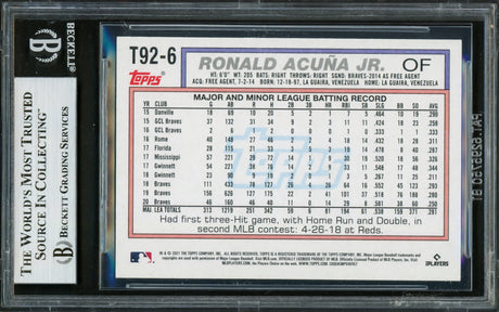 Ronald Acuna Jr. Autographed 2021 Topps Update 1992 Redux Card #T92-6 Atlanta Braves Beckett BAS #16711112