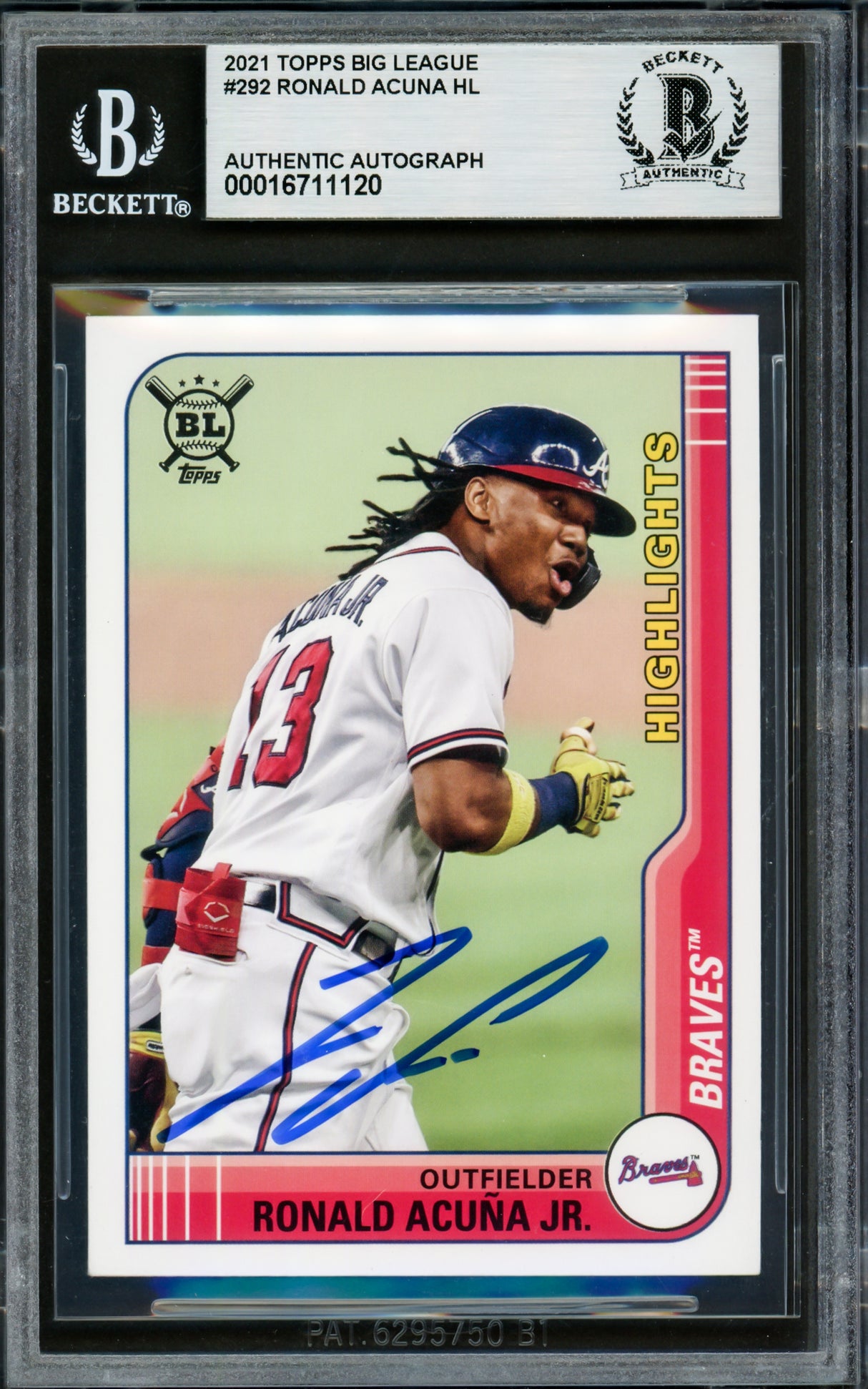 Ronald Acuna Jr. Autographed 2021 Topps Big League Card #292 Atlanta Braves Beckett BAS #16711120