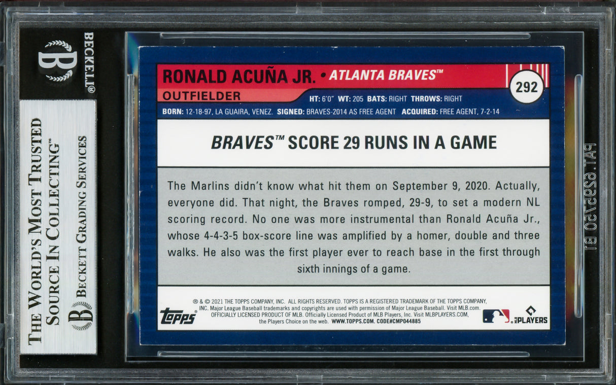 Ronald Acuna Jr. Autographed 2021 Topps Big League Card #292 Atlanta Braves Beckett BAS #16711120