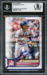 Ronald Acuna Jr. Autographed 2022 Bowman Card #70 Atlanta Braves Beckett BAS #16711134