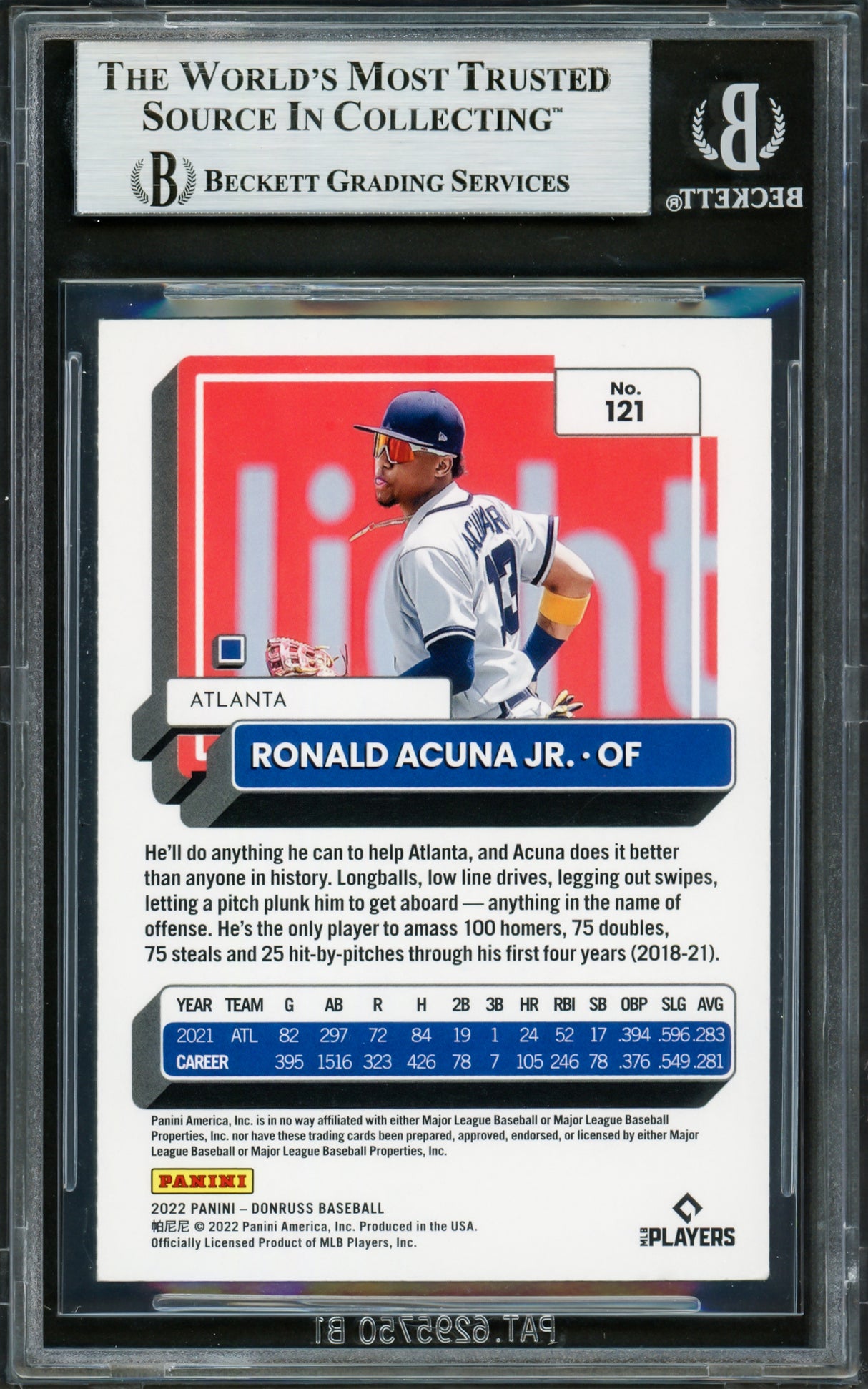 Ronald Acuna Jr. Autographed 2022 Donruss Variations Card #121 Atlanta Braves Beckett BAS #16711154