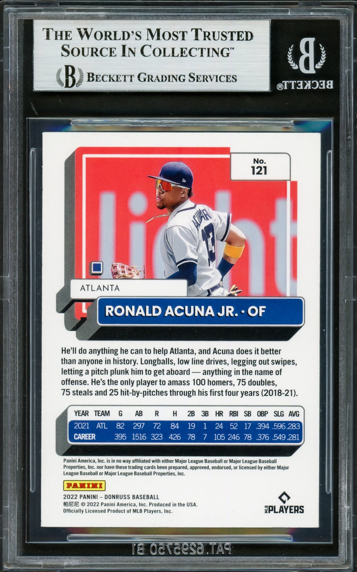 Ronald Acuna Jr. Autographed 2022 Donruss Variations Card #121 Atlanta Braves Beckett BAS #16711155