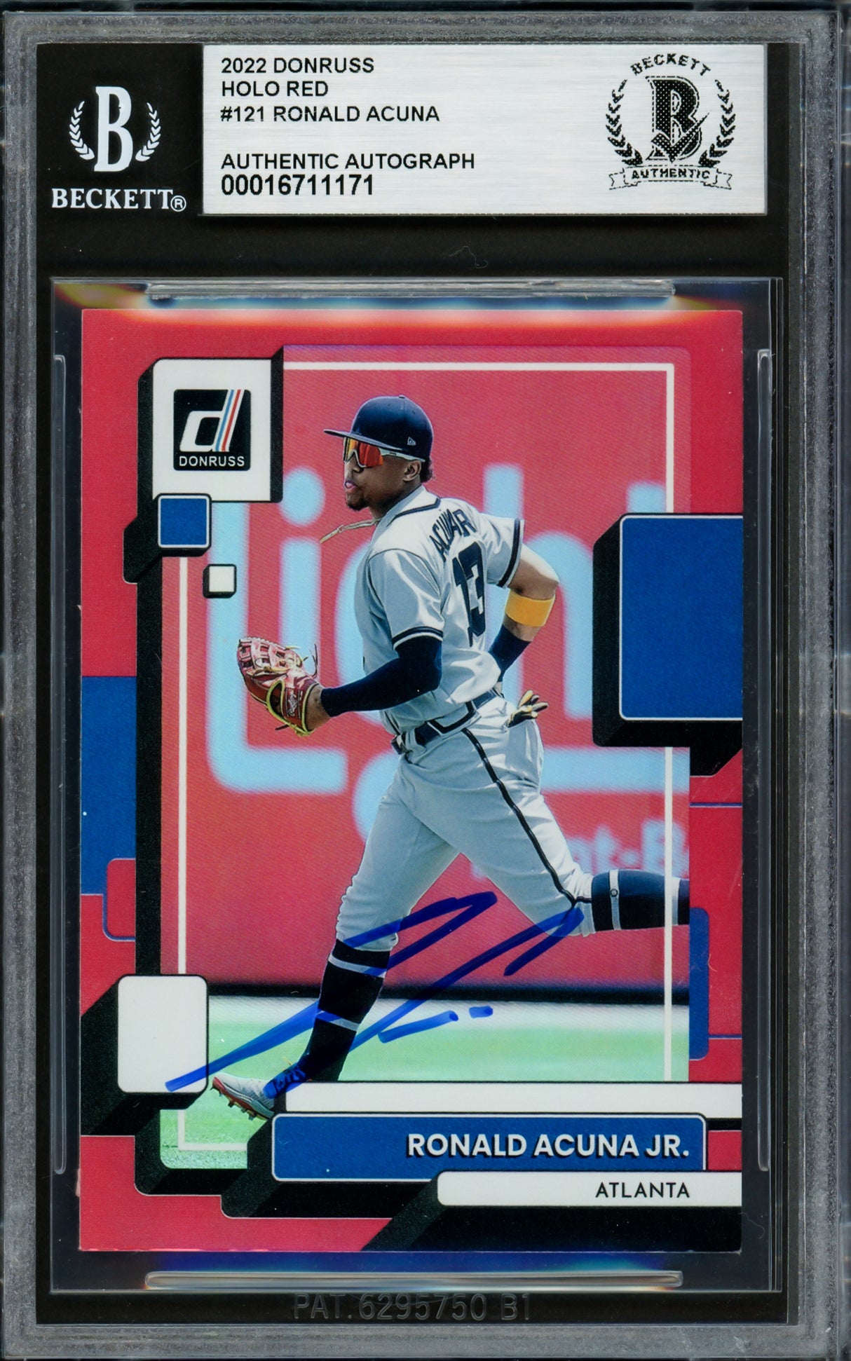 Ronald Acuna Jr. Autographed 2022 Donruss Red Variations Card #121 Atlanta Braves Beckett BAS #16711171