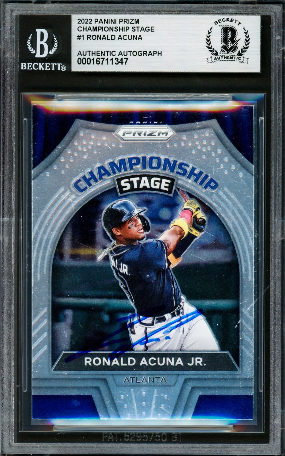 Ronald Acuna Jr. Autographed 2022 Panini Prizm Championship Stage Card #CS1 Atlanta Braves Beckett BAS #16711347