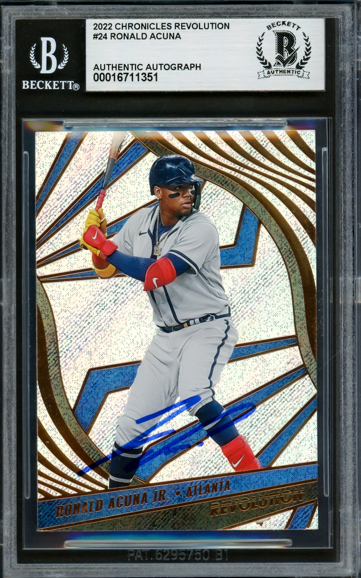 Ronald Acuna Jr. Autographed 2022 Panini Revolution Foil Card #24 Atlanta Braves Beckett BAS #16711351