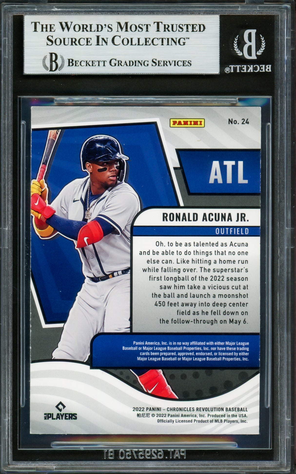 Ronald Acuna Jr. Autographed 2022 Panini Revolution Foil Card #24 Atlanta Braves Beckett BAS #16711351