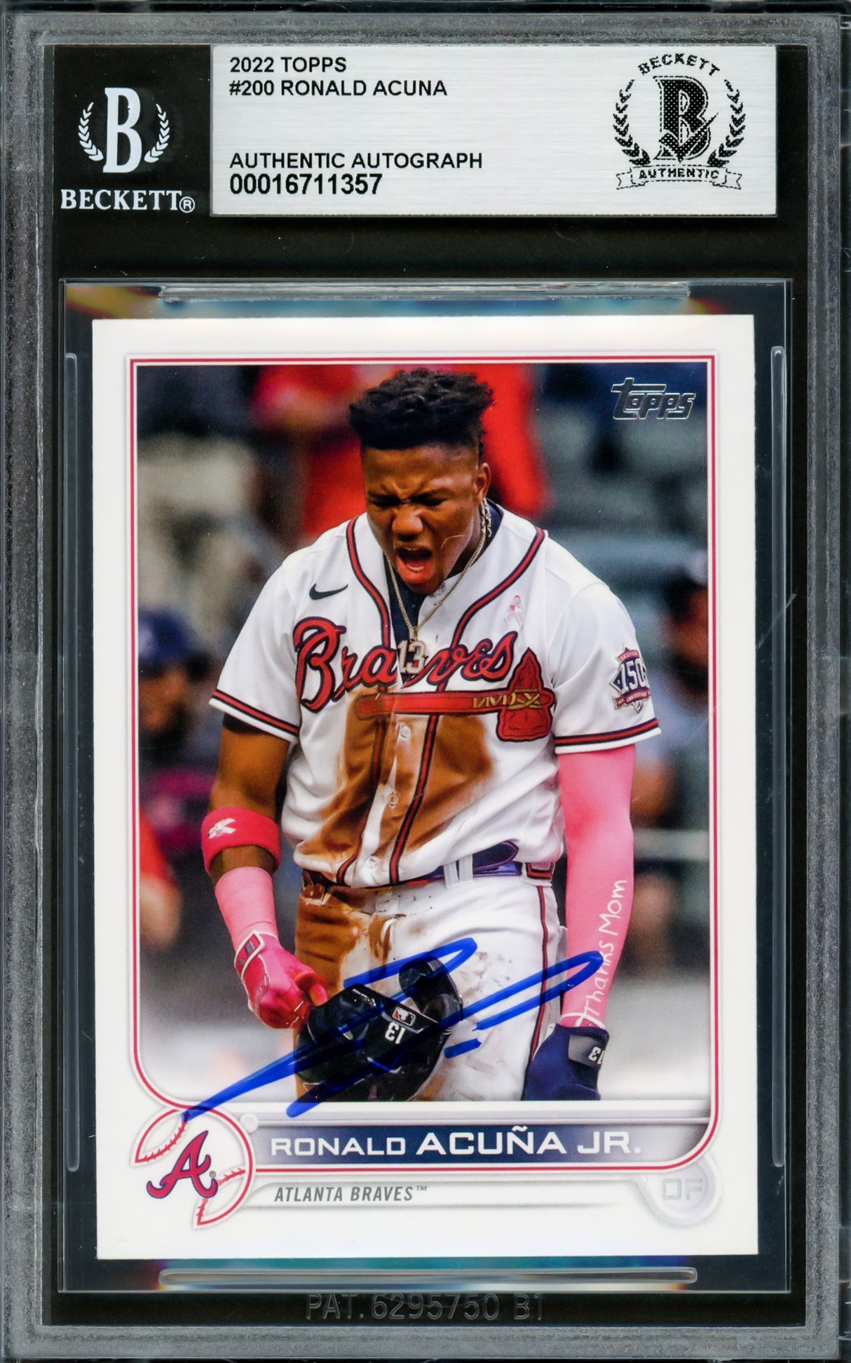 Ronald Acuna Jr. Autographed 2022 Topps Card #200 Atlanta Braves Beckett BAS #16711357