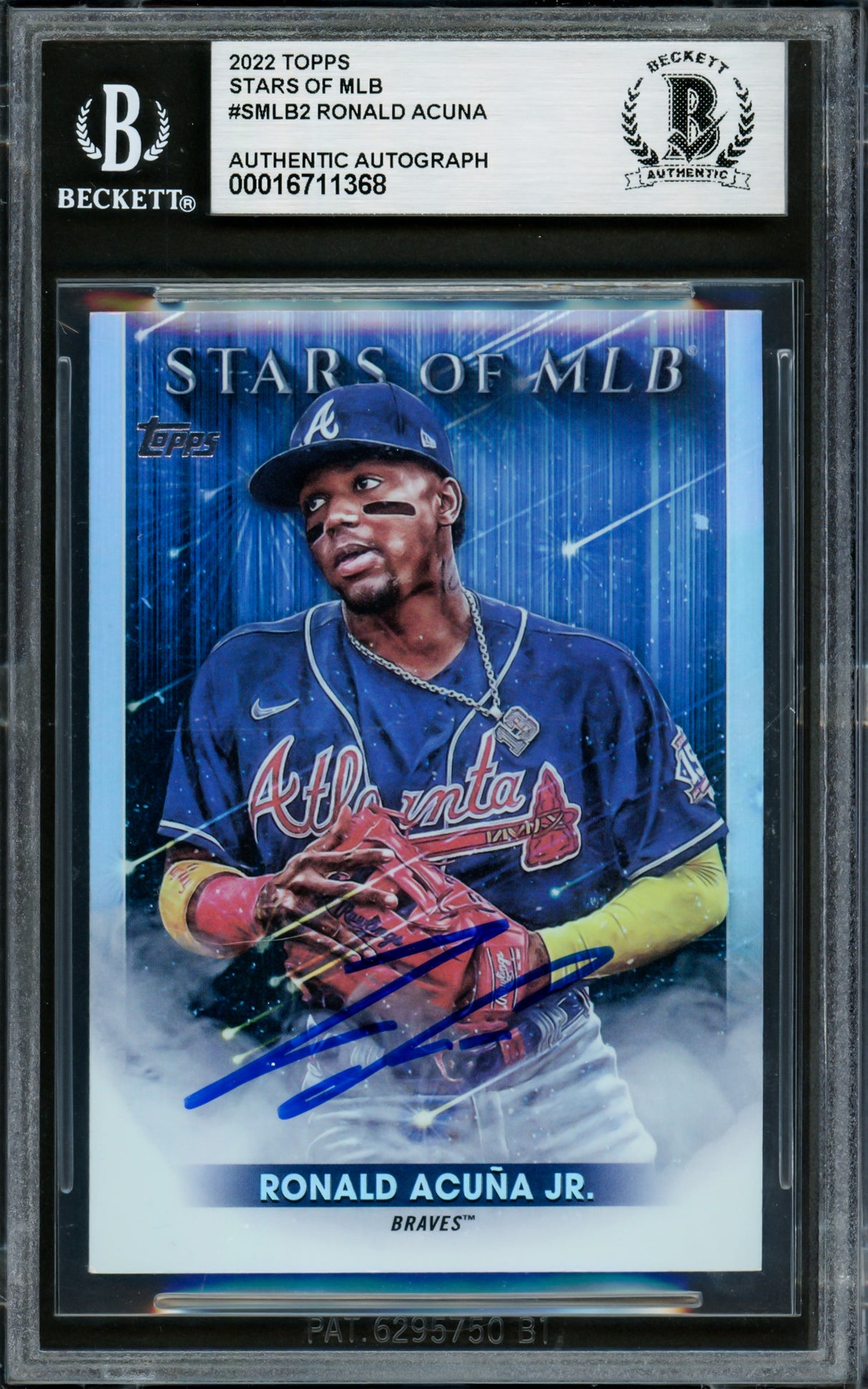 Ronald Acuna Jr. Autographed 2022 Topps Stars of MLB Card #SMLB-2 Atlanta Braves Beckett BAS #16711368