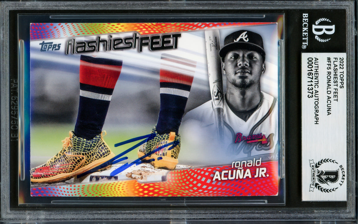 Ronald Acuna Jr. Autographed 2022 Topps Flashiest Feet Card #FF5 Atlanta Braves Beckett BAS #16711373