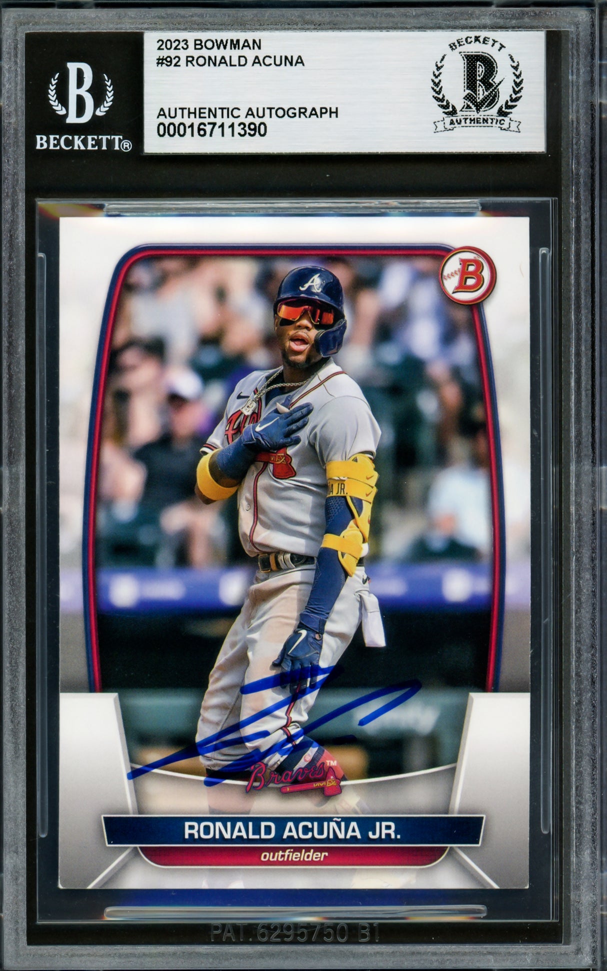 Ronald Acuna Jr. Autographed 2023 Bowman Card #92 Atlanta Braves Beckett BAS #16711390