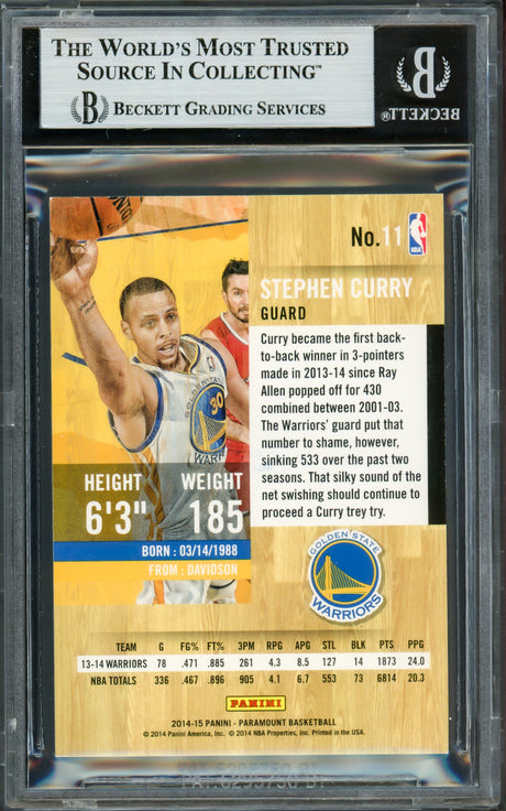 Stephen Curry Autographed 2014-15 Paramount Card #11 Golden State Warriors Beckett BAS #16713341