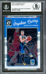 Stephen Curry Autographed 2016-17 Donruss Optic Card #135 Golden State Warriors Beckett BAS #16713380