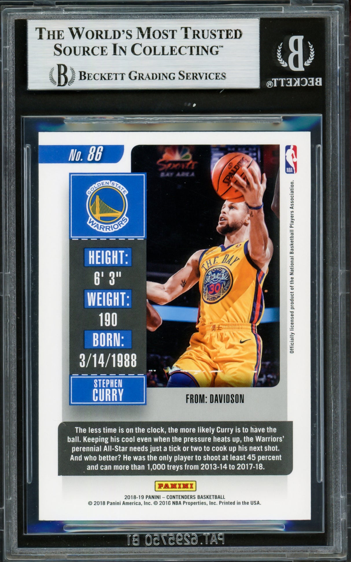 Stephen Curry Autographed 2018-19 Playoff Contenders Card #86 Golden State Warriors Beckett BAS #16713479