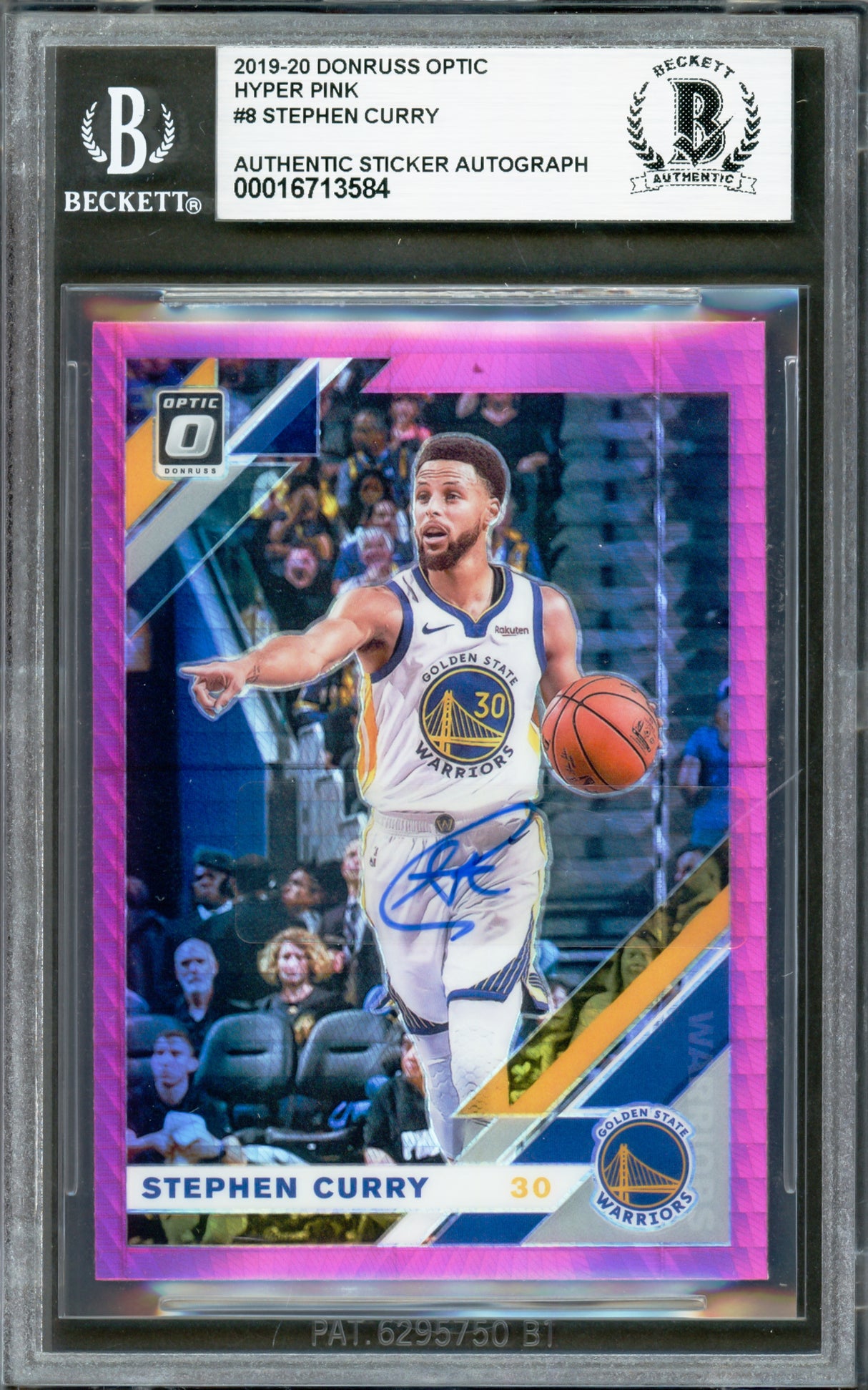 Stephen Curry Autographed 2019-20 Donruss Optic Hyper Pink Card #8 Golden State Warriors Beckett BAS #16713584