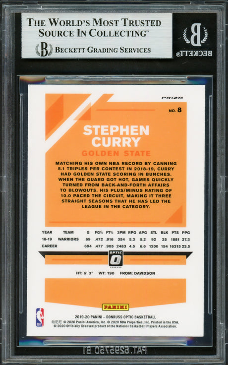 Stephen Curry Autographed 2019-20 Donruss Optic Hyper Pink Card #8 Golden State Warriors Beckett BAS #16713584