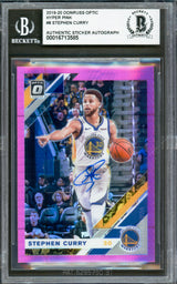 Stephen Curry Autographed 2019-20 Donruss Optic Hyper Pink Card #8 Golden State Warriors Beckett BAS #16713585