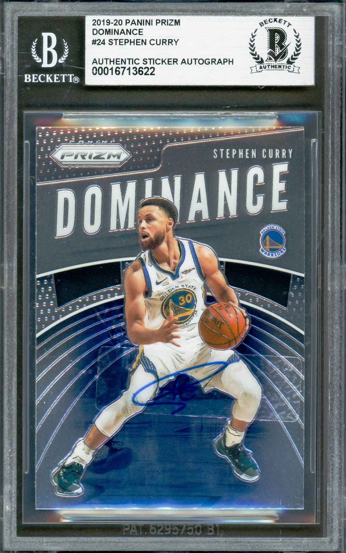 Stephen Curry Autographed 2019-20 Panini Prizm Dominance Card #24 Golden State Warriors Beckett BAS #16713622