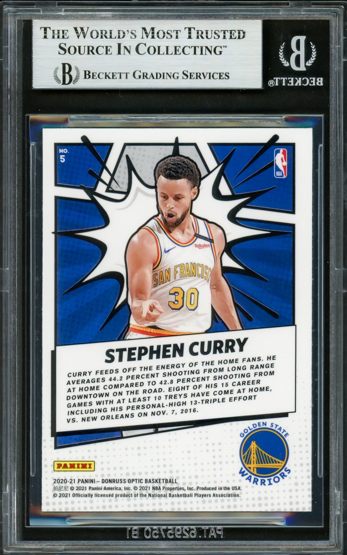 Stephen Curry Autographed 2020-21 Donruss Optic My House Card #5 Golden State Warriors Beckett BAS #16713626