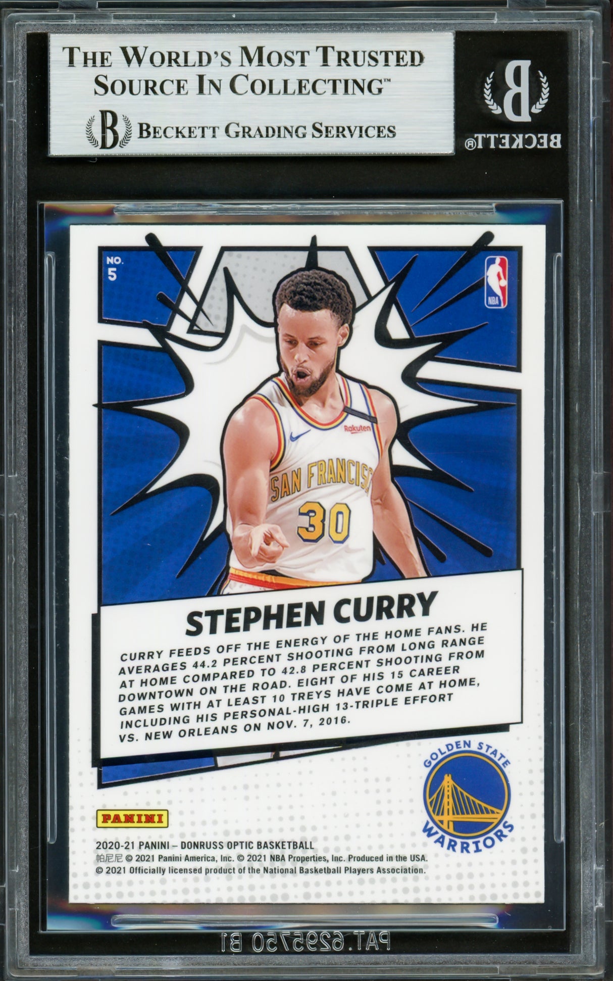 Stephen Curry Autographed 2020-21 Donruss Optic My House Card #5 Golden State Warriors Beckett BAS #16713627