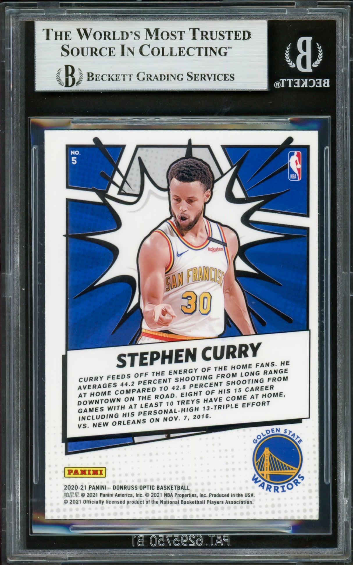 Stephen Curry Autographed 2020-21 Donruss Optic My House Card #5 Golden State Warriors Beckett BAS #16713628