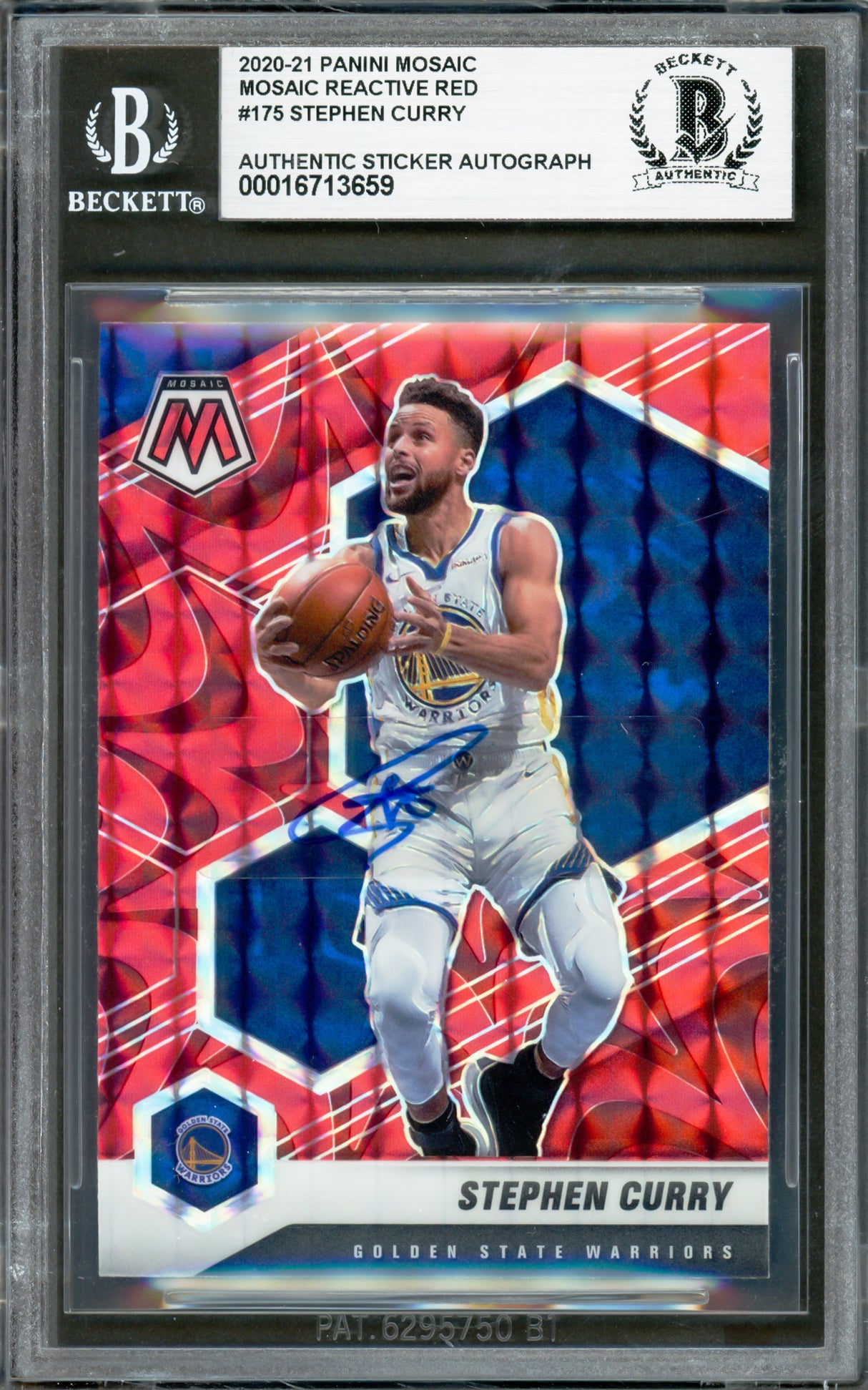 Stephen Curry Autographed 2020-21 Panini Mosaic TMall Red Wave Prizm Card #175 Golden State Warriors Beckett BAS #16713659