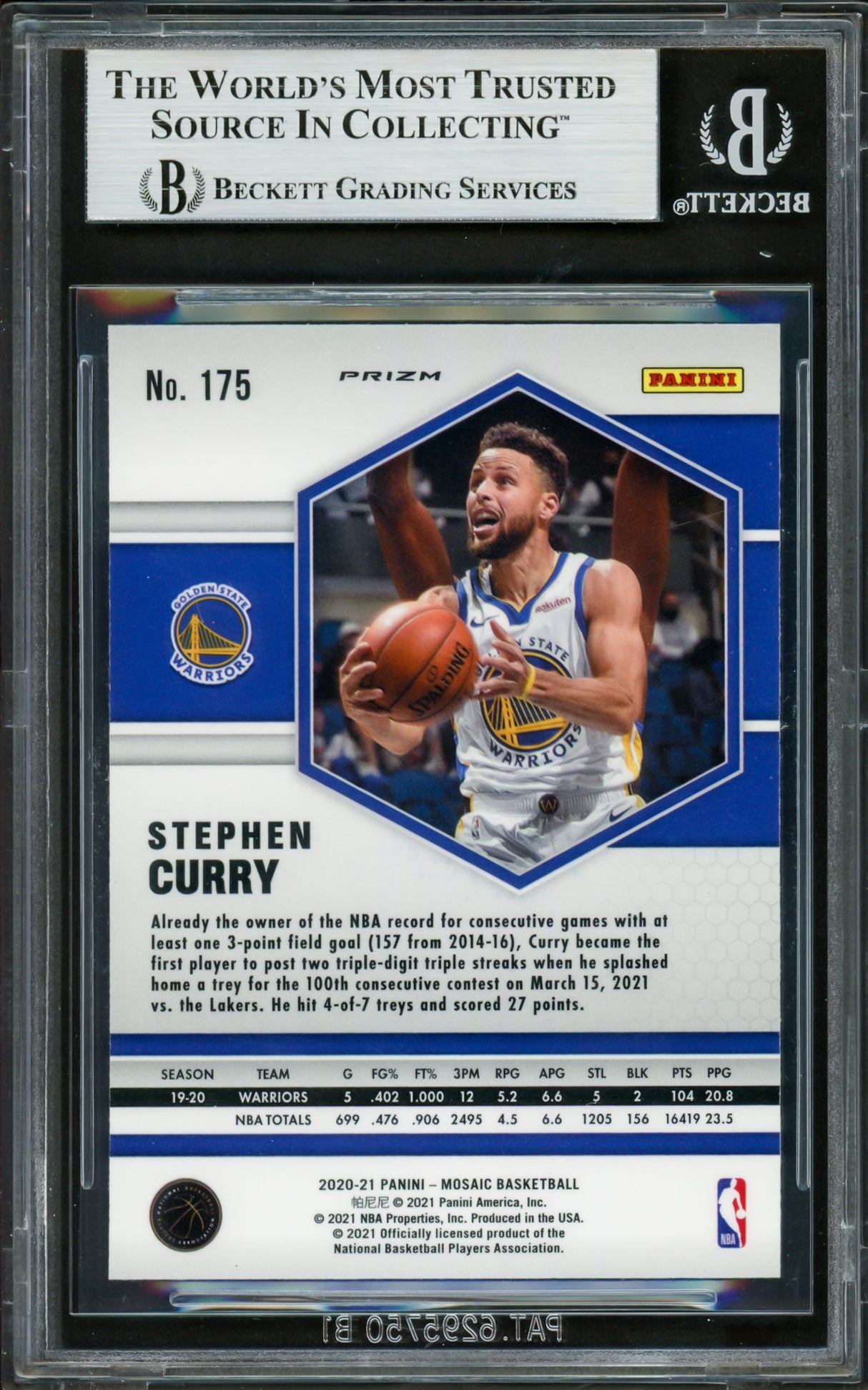 Stephen Curry Autographed 2020-21 Panini Mosaic TMall Red Wave Prizm Card #175 Golden State Warriors Beckett BAS #16713659