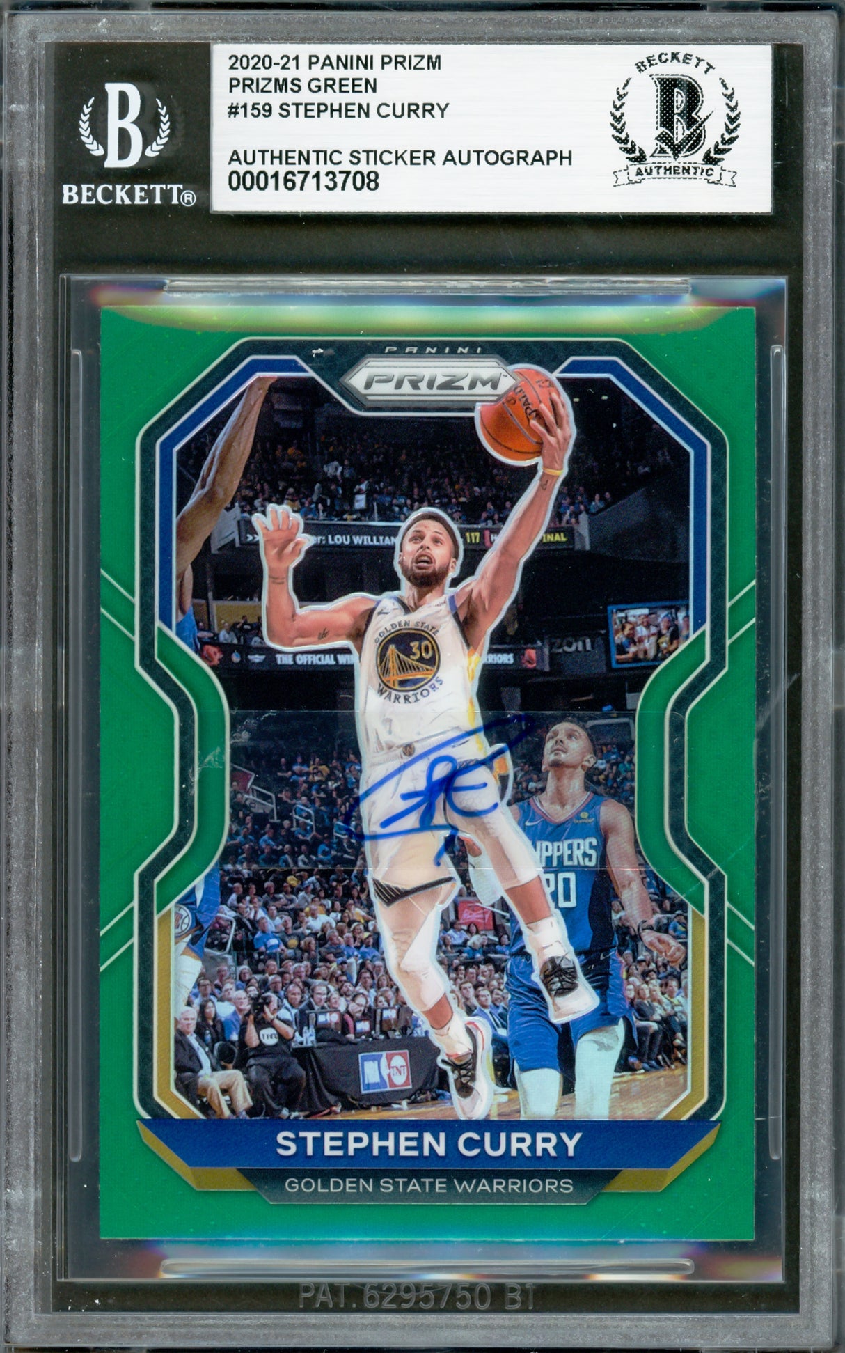 Stephen Curry Autographed 2020-21 Panini Prizm Green Card #159 Golden State Warriors Beckett BAS #16713708