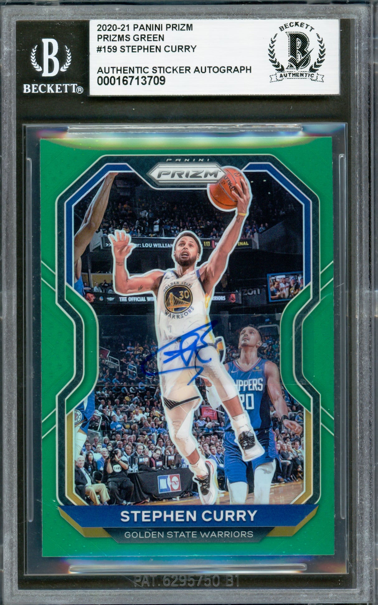 Stephen Curry Autographed 2020-21 Panini Prizm Green Card #159 Golden State Warriors Beckett BAS #16713709