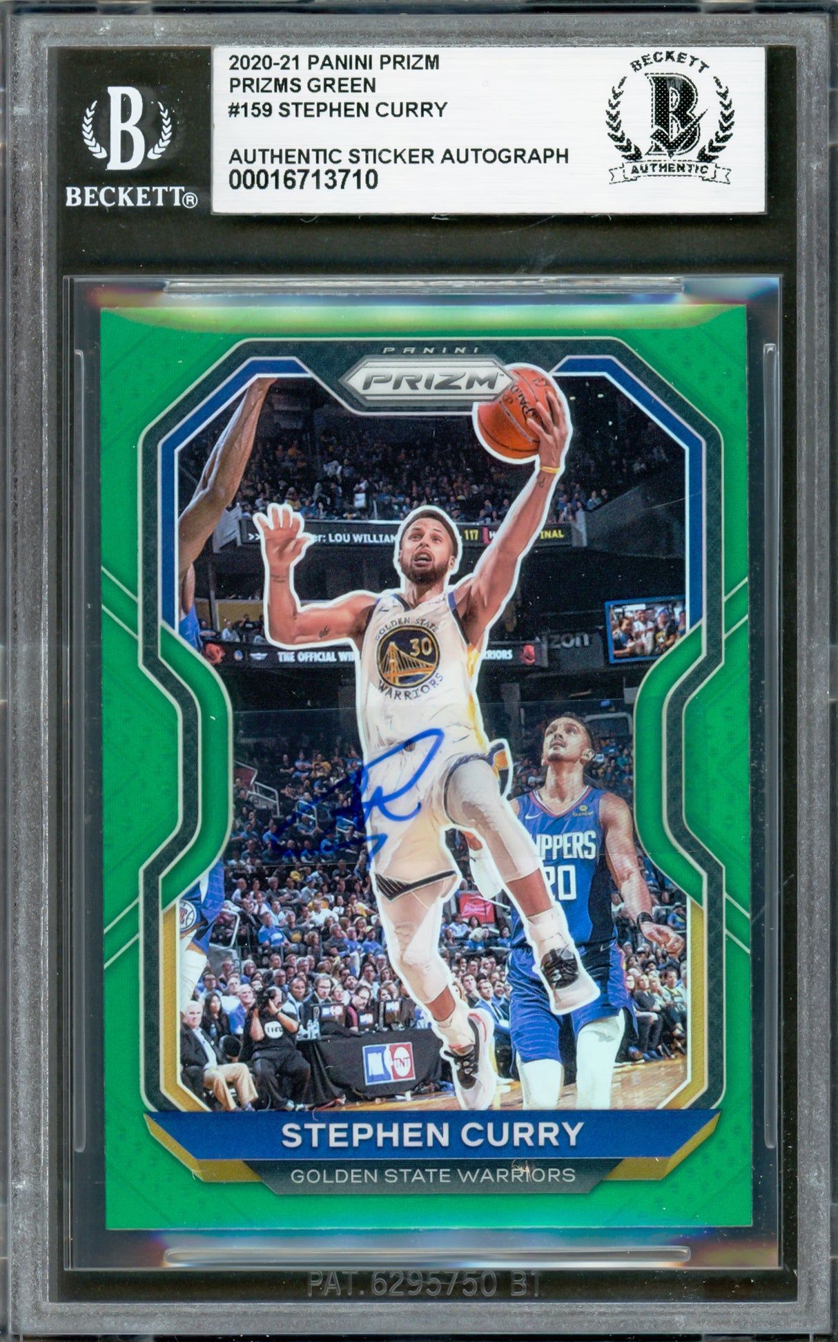 Stephen Curry Autographed 2020-21 Panini Prizm Green Card #159 Golden State Warriors Beckett BAS #16713710