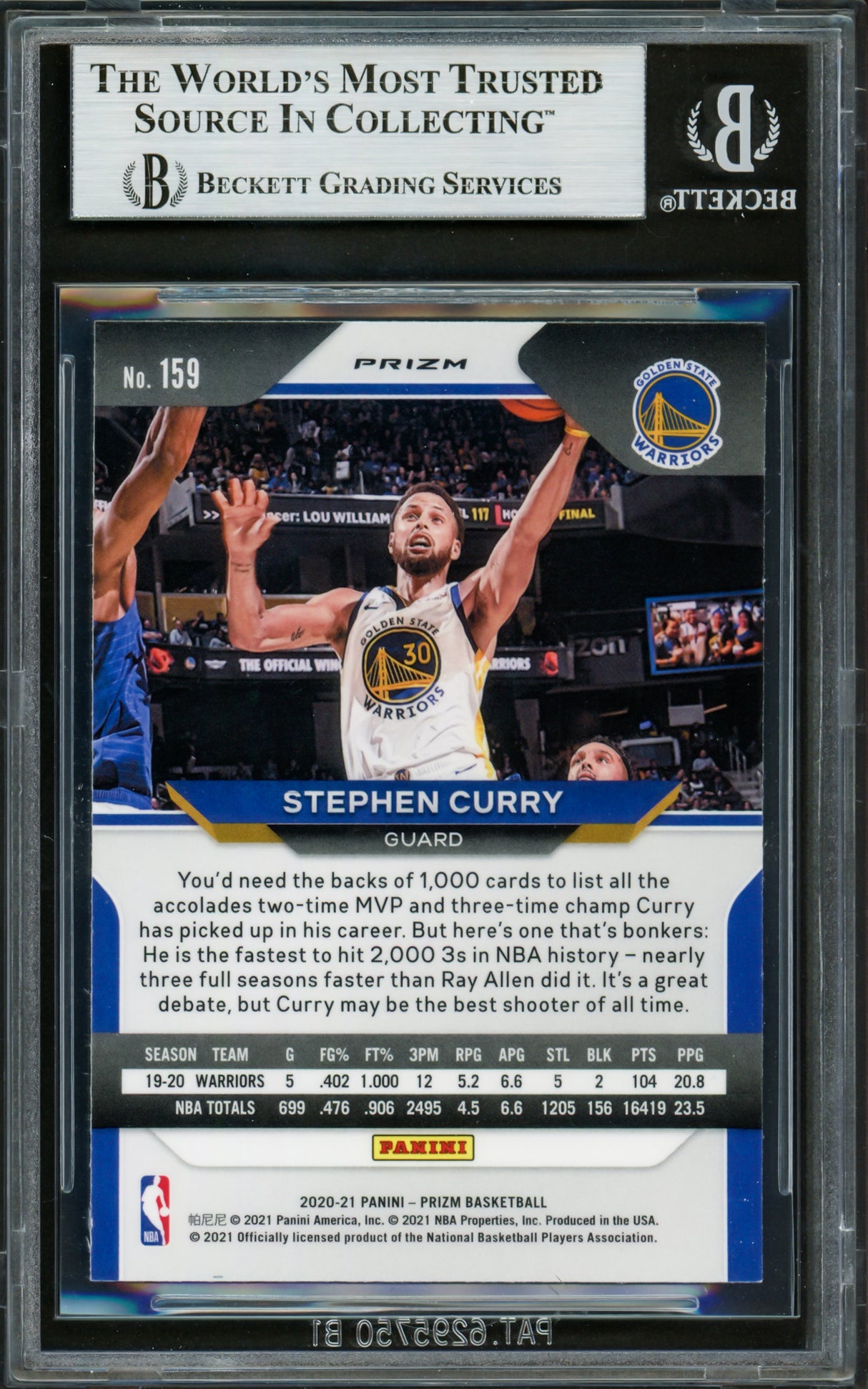 Stephen Curry Autographed 2020-21 Panini Prizm Orange Ice Card #159 Golden State Warriors Beckett BAS #16713811