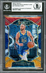 Stephen Curry Autographed 2020-21 Select Prizm Red White Orange Flash Card #57 Golden State Warriors Beckett BAS #16713964