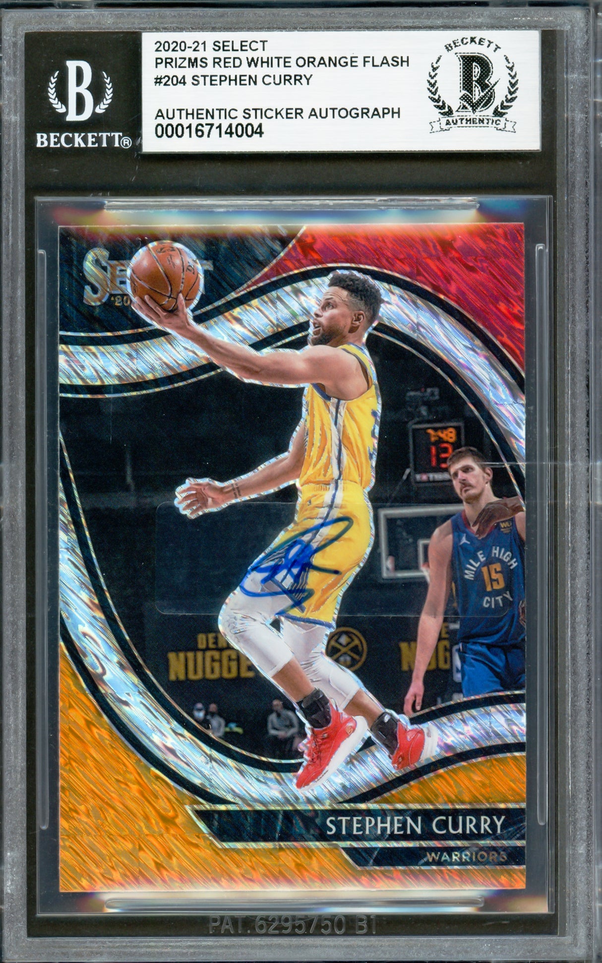 Stephen Curry Autographed 2020-21 Select Prizm Red White Orange Flash Card #204 Golden State Warriors Beckett BAS #16714004