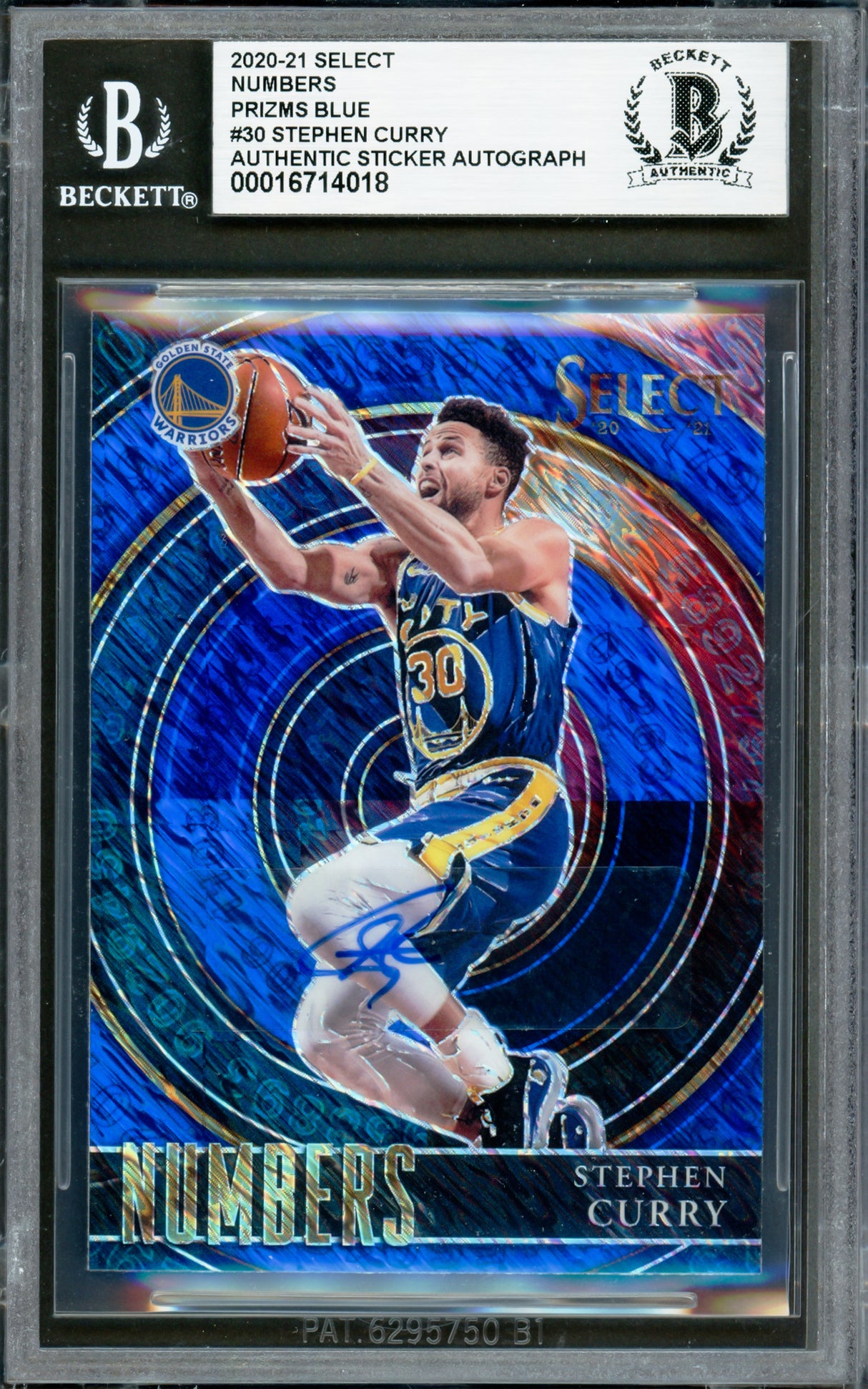 Stephen Curry Autographed 2020-21 Select Numbers Blue Shimmer Prizm Card #30 Golden State Warriors Beckett BAS #16714018