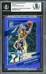 Stephen Curry Autographed 2021-22 Donruss Optic Purple Prizm Card #128 Golden State Warriors Beckett BAS #16714118