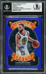 Stephen Curry Autographed 2021-22 Donruss Optic Prizm Winner Stays Card #4 Golden State Warriors Beckett BAS #16714125